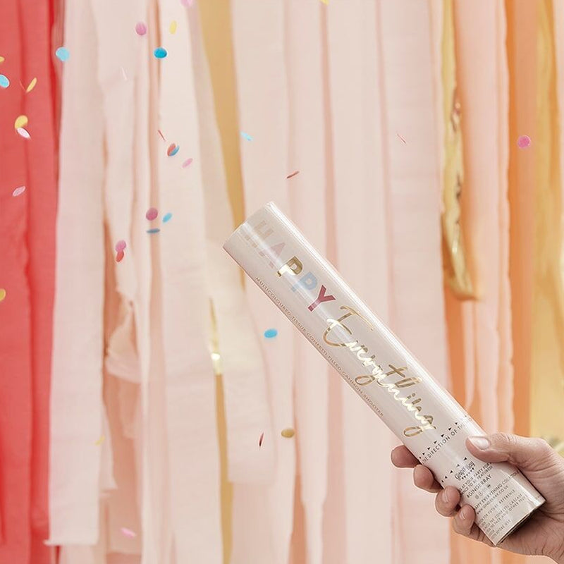 popper met happy everything erop waar confetti uit komt