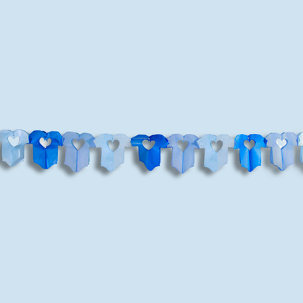 Slinger van blauwe rompers met een hartje