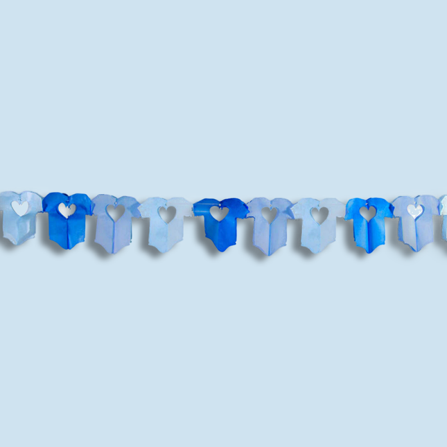 Slinger van blauwe rompers met een hartje