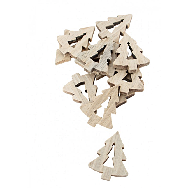 Houten confetti in de vorm van kerstbomen