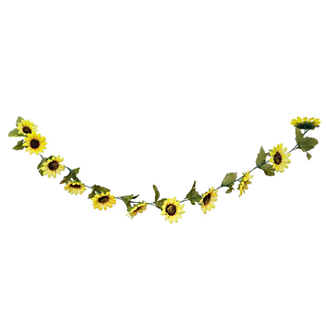Zonnebloemen slinger met gele en groene bladeren en een zwarte binnenkant
