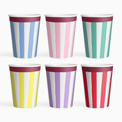 Papieren Bekers - Strepen Multicolor - 6 stuks