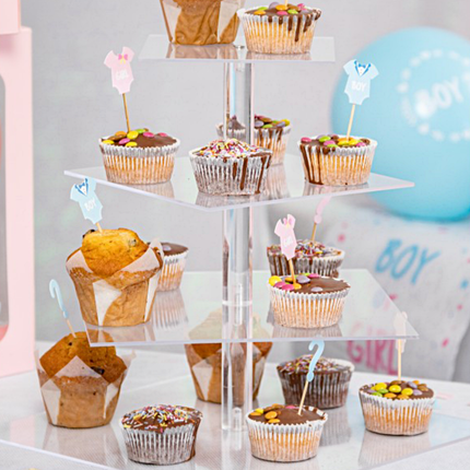 Cake standaard met vierkante, transparante platen