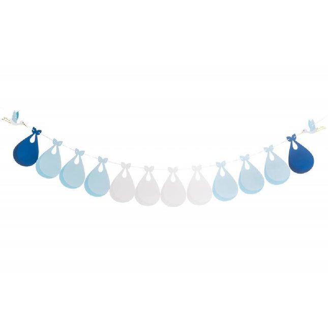 Slinger met twee ooievaars en blauwe en witte babydoeken