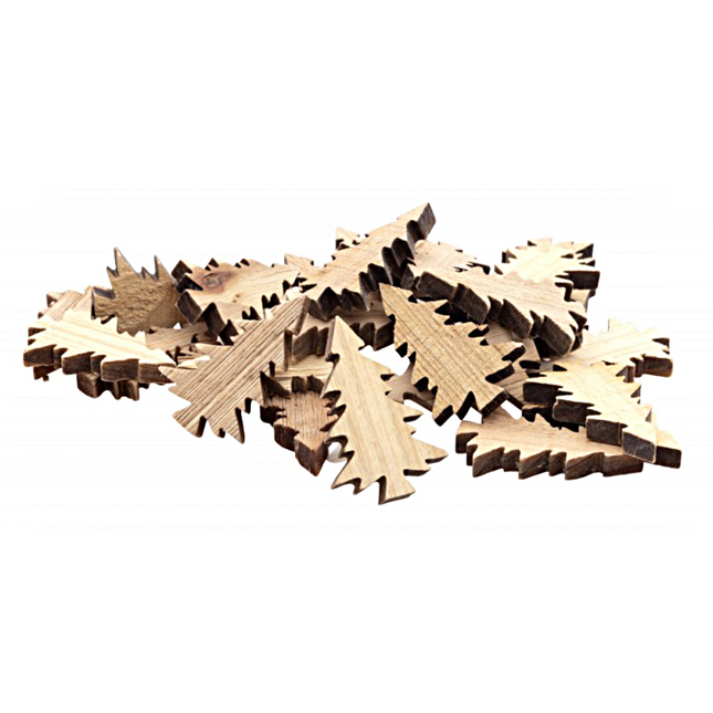 Houten confetti in de vorm van kerstbomen