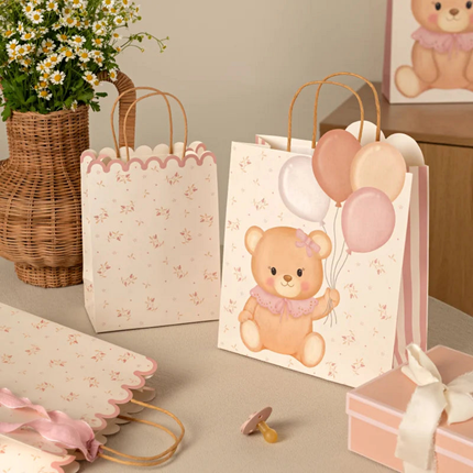 Kleine Cadeautasjes met Roze Beertjes - 3 stuks