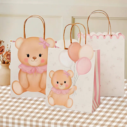 Grote Cadeautasjes met Roze Beertjes - 3 stuks