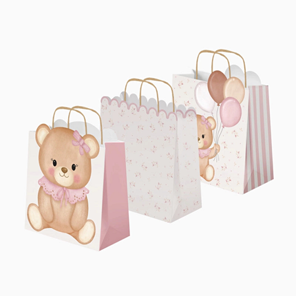Kleine Cadeautasjes met Roze Beertjes - 3 stuks
