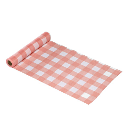 Wit met oranje geblokte tafel loper