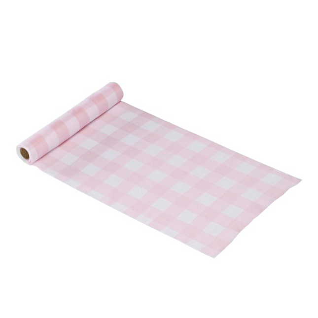 Roze met wit geblokte tafelloper