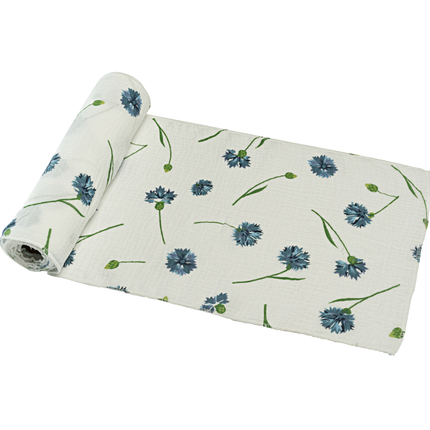 katoenen tafelkleed met blauwe bloemen