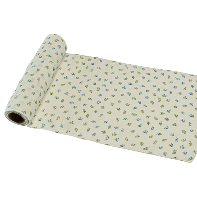 tafelloper met blauw bloemenpatroon