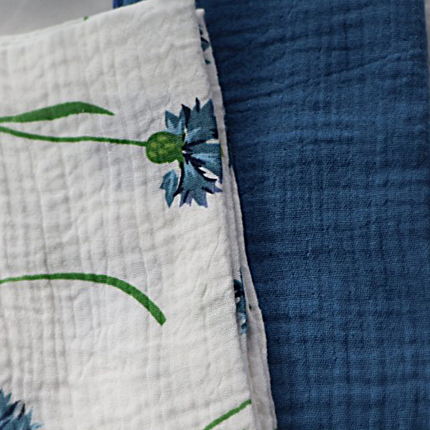 katoenen servetten wit met blauwe bloemen
