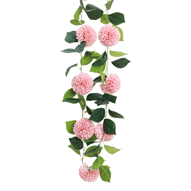 bloemslinger groene bladeren en roze dahlia's
