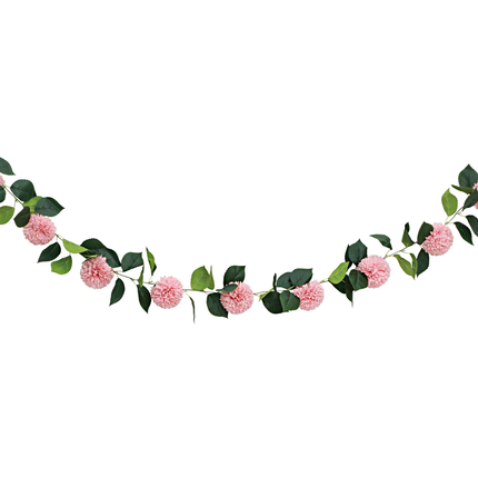 bloemslinger groene bladeren en roze dahlia's