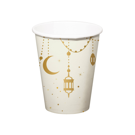 Eid Mubarak bekers 250 milliliter 8 stuks in de kleuren goud en wit