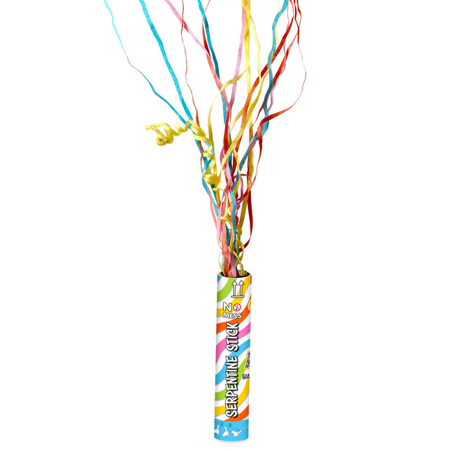Streamer stick met multicolor streamers die eruit komen
