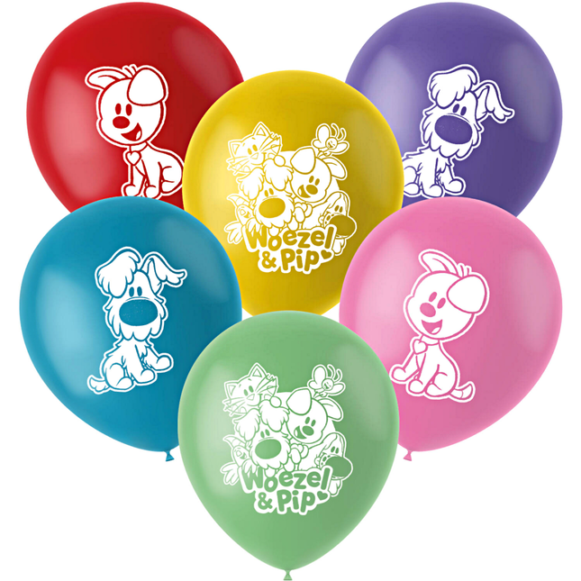woezel en pip ballonnen in het rood, roze, paars, geel, groen en blauw
