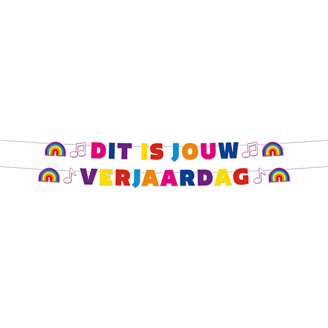 Regenboog slinger met de tekst dit is jouw verjaardag
