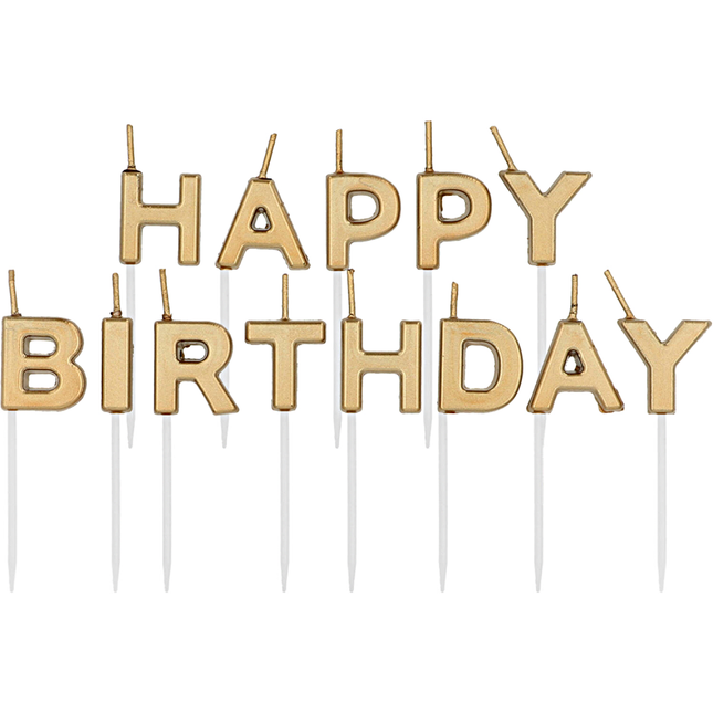 Taart kaarsen happy birthday in het goud