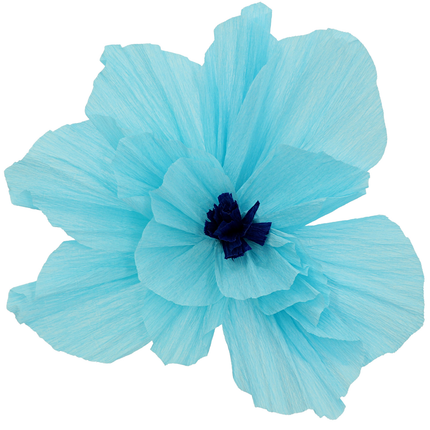 lichtblauwe bloem met een marinablauwe binnenkant van papier voor aan de muur