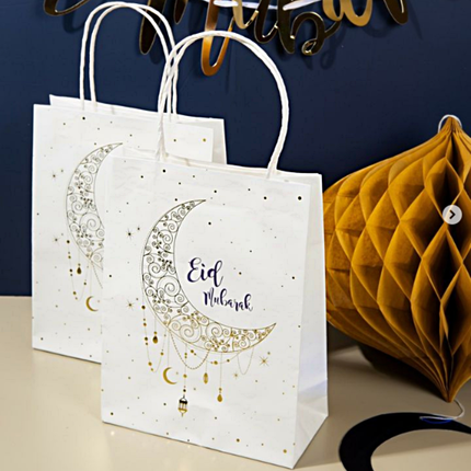 Cadeautasjes 'Eid Mubarak' Goud & Blauw - 6 stuks