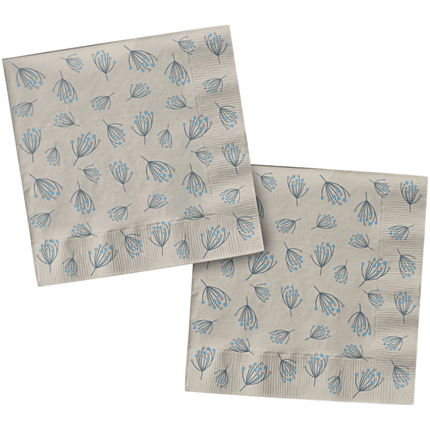 servetten met blauwe pluisjes erop