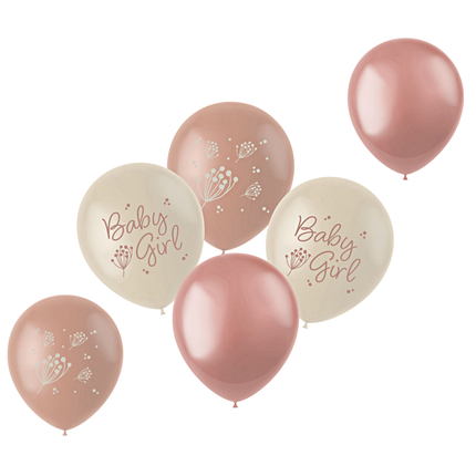 Creme en roze ballonnen met de tekst baby girl erop