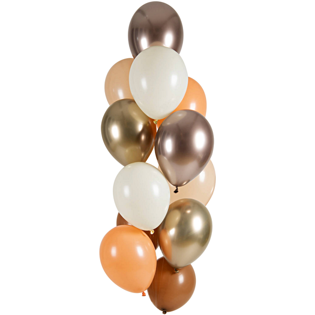 Set ballonnen in het perzik, oranje, bruin, goud en rosé goud