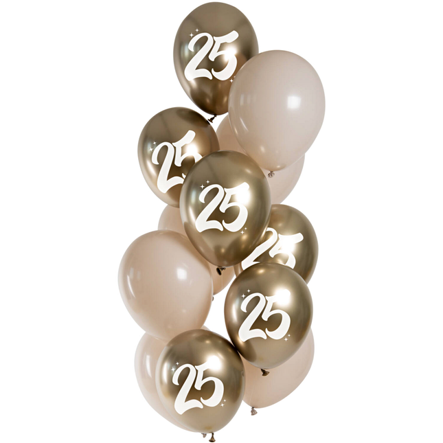Gouden en nude ballonnen met chrome effect en de cijfers 25