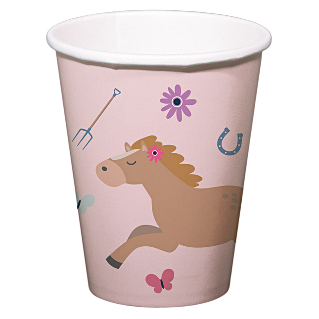zachtroze beker met paarden en bloemen