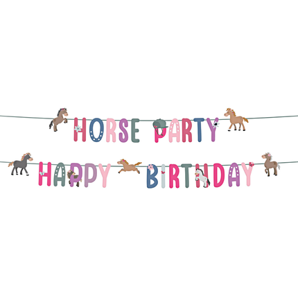 letterbanner horse party en happy birthday met paarden vlaggetjes