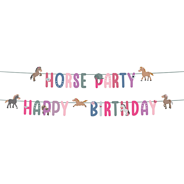 letterbanner horse party en happy birthday met paarden vlaggetjes