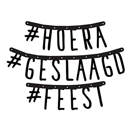 zwarte slinger met tekst hoera geslaagd feest