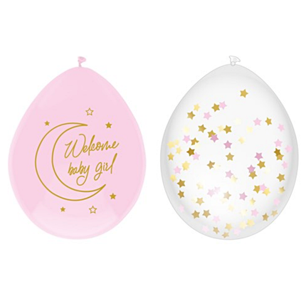 Roze ballon en confetti ballon met sterretjes confetti in het roze en goud