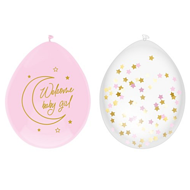 Roze ballon en confetti ballon met sterretjes confetti in het roze en goud