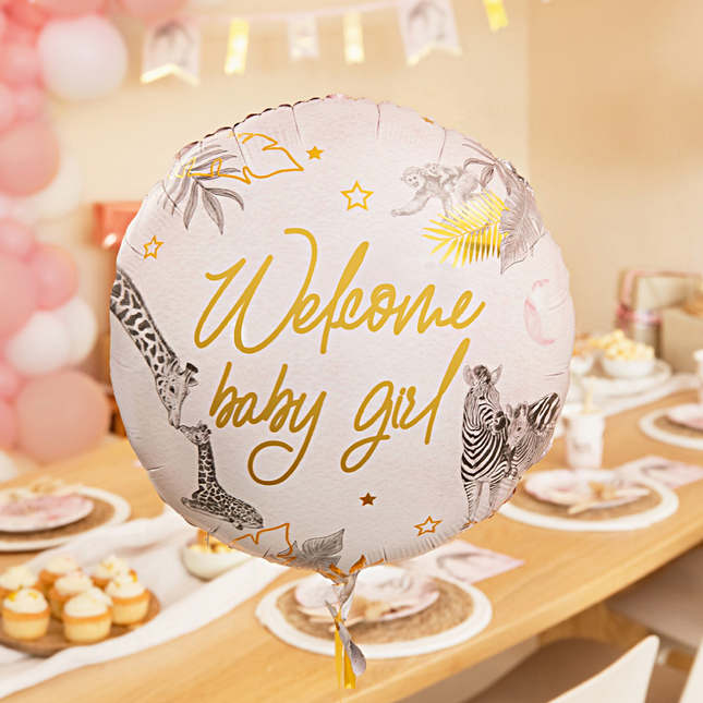 Folieballon met gouden en roze print voor een babyshower meisje