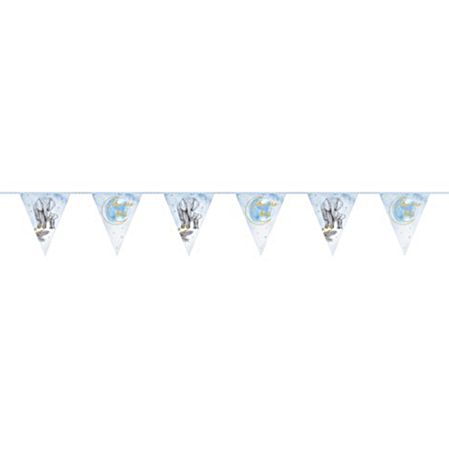 Blauwe vlaggenlijn met gouden tekst you are loved voor een babyshower