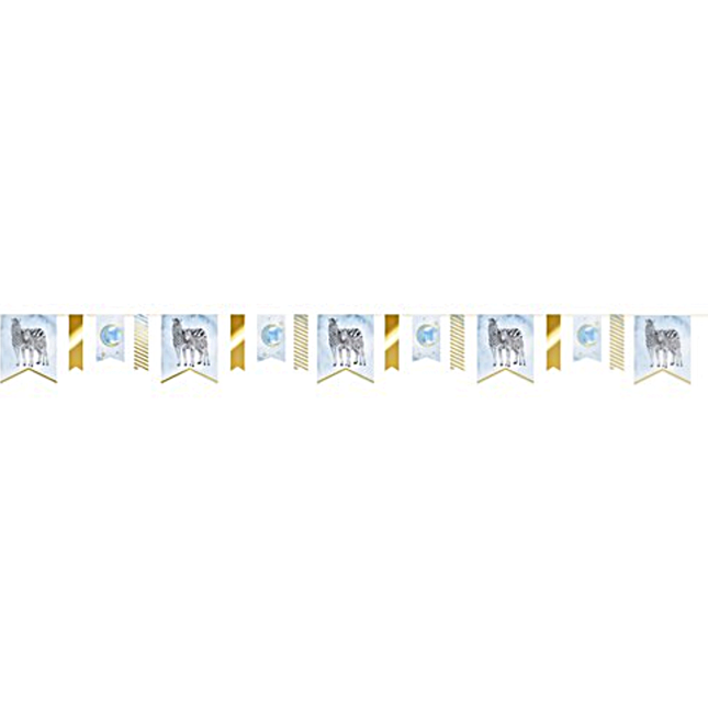 Blauw met gouden safari slinger met zebra's voor een babyshower