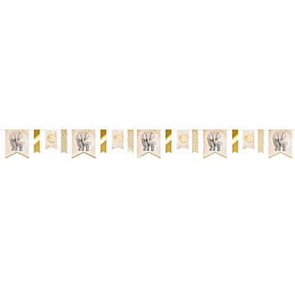 Goud met nude slinger voor een gender neutrale babyshower met safari thema