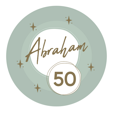 Lichtgroen met wit bord met de gouden bedrukking abraham 50