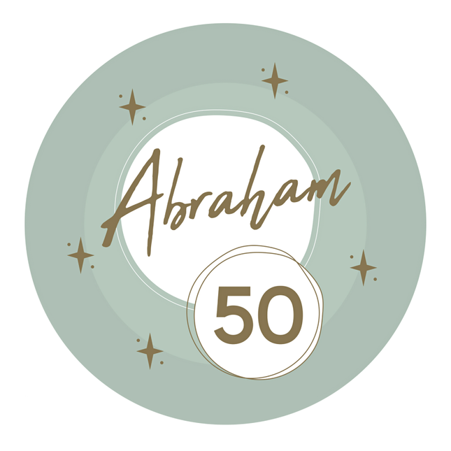 Lichtgroen met wit bord met de gouden bedrukking abraham 50