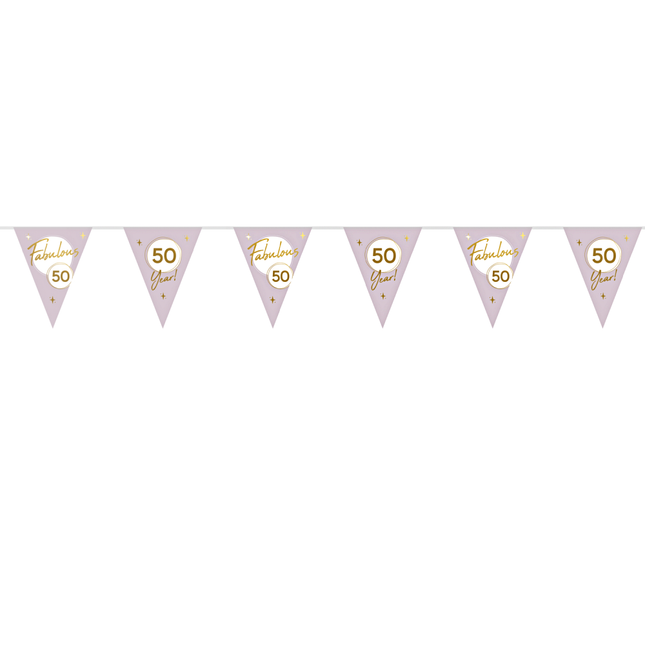 Slinger in de kleur lila en goud met de tekst fabulous 50 voor een 50ste verjaardag vrouw
