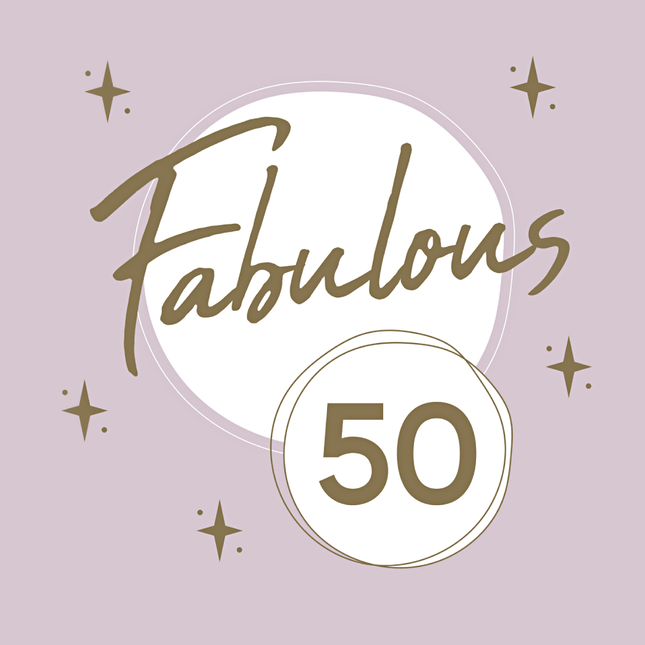 Lila servetten met gouden tekst fabulous 50 en gouden sterren
