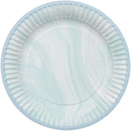 Lichtblauw en wit marmeren bordje met licht opstaande rand