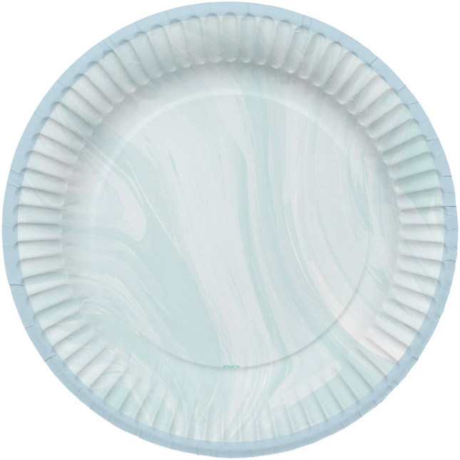Lichtblauw en wit marmeren bordje met licht opstaande rand