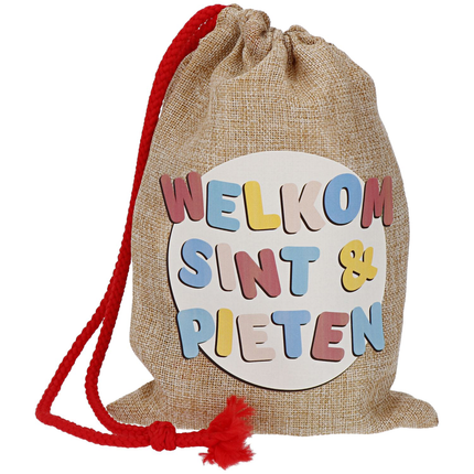 jute zak met de tekt welkom sint en piet