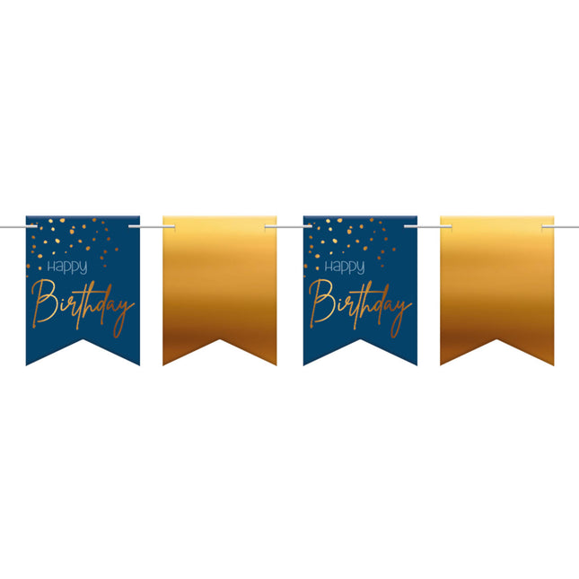 Slinger happy birthday in de kleuren marineblauw en goud