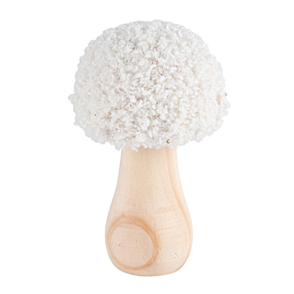 houten paddenstoel met witte teddy stof