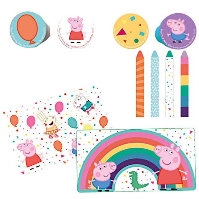 Peppa Pig cadeau pakket met stempels, notitieboekjes, krijtjes en stickers